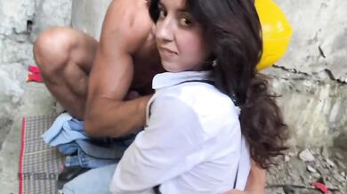 Three workers destroyed fragile boss in brutal construction gangbang