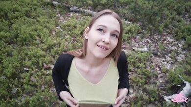 Nymphomaniac in forest deepthroats stranger’s big load until his knees buckle
