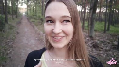 Nymphomaniac in forest deepthroats stranger’s big load until his knees buckle