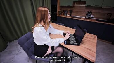 Lesson turned into fuck on table deepthroat creampie blonde student