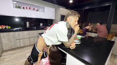 Latina Best Friend Gets Face Fucked Raw in Kitchen Doggy Style while Cuckold Watches Squirting