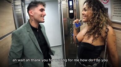 Colombian Ebony MILF destroys stranger in elevator POV deepthroat cum explosion