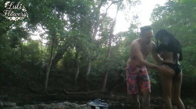Valentines wet risky adventure naked diving then getting fucked in the forest river