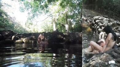 Valentines wet risky adventure naked diving then getting fucked in the forest river
