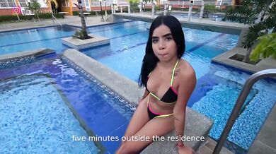 Beautiful teen babe begged me to fuck her in the pool cumshot drenched