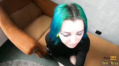 Blue haired schoolgirl gets ass fucked after class and covered in cum