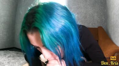 Blue haired schoolgirl gets ass fucked after class and covered in cum