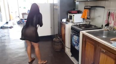 Mexican stepmom big ass masturbates in kitchen squirt orgasm