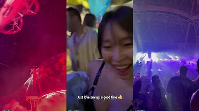 Asian rave girl gets rough public creampie while bikini rides big cock on cruise