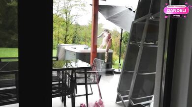 Busty neighbor rides me cowgirl in the hot tub then deepthroats my cock