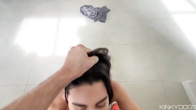 Sexy Brunette POV Gets Naked and Deepthroats Her Big Dick Until She’s Gagging on Saliva