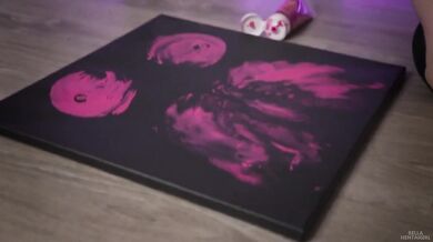 Busty schoolgirl jerks off in black stockings painting her pussy raw