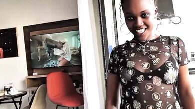 Backshots by the balcony deepthroat blowjob cum swallow bbc ebony