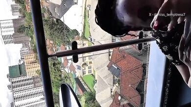 Backshots by the balcony deepthroat blowjob cum swallow bbc ebony