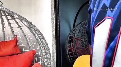 Backshots by the balcony deepthroat blowjob cum swallow bbc ebony