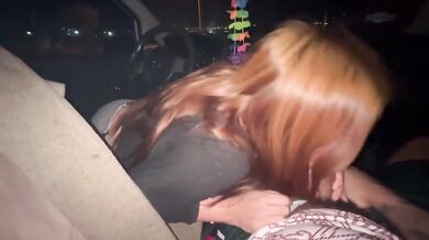 Fucking on the street before soccer with a big creampie