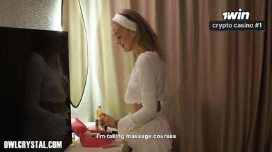 Stepsister moans through massage creampie in her tight pussy