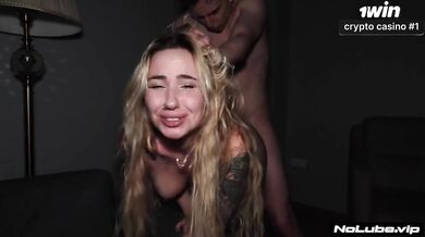 Busty teen rides rough hardcock to gushing climax doggy style