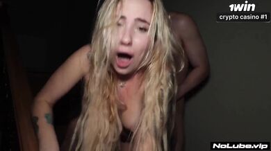 Busty teen rides rough hardcock to gushing climax doggy style