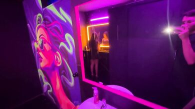 Night of sloppy cum in the bar bathroom rough fucking big cock blowjob