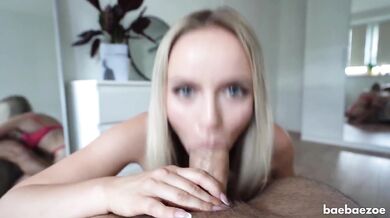 German blonde gets 4x facial ruined by big cock greedy blowjob