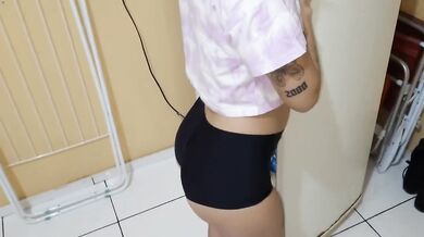 My friend's sister caught masturbating with my big cock stuffed inside her tight pussy