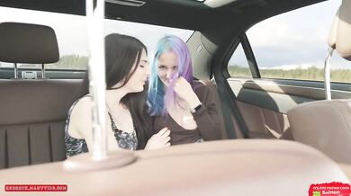Lesbian pussy eating leads to deepthroat blowjob worship ruin in backseat madness