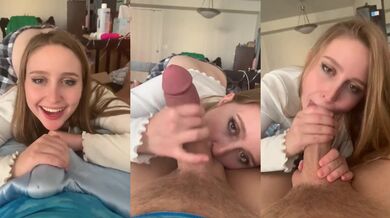 Blonde teen swallows massive cock with her tight little mouth huge blowjob bj