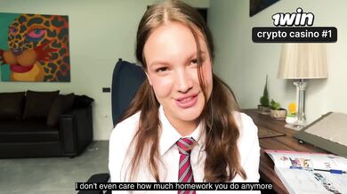 Her tight school uniform homework gets destroyed by my hungry cock