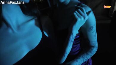 POV Threesome where shy American GF eats cum off her big tits in the dark