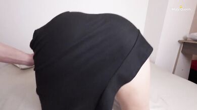 Stepdaughter's long black dress gets her fucked like a maniac doggy style