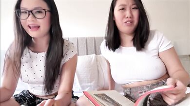 Asian schoolgirl stepsisters take study break fucked hard in family therapy