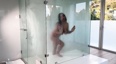 Big natural tits Hailey Rose wet in shower gets massive load swallowed