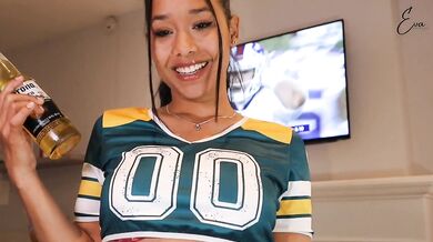Super Bowl POV cum countdown while riding black cock in wild latina cheerleader roleplay