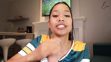 Super Bowl POV cum countdown while riding black cock in wild latina cheerleader roleplay