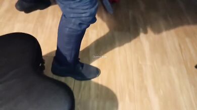 Cuckold husband caged while his busty wife takes it from her lover