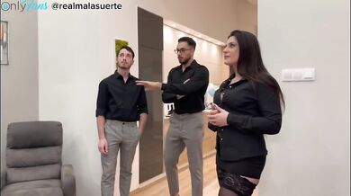 Italian real estate agent double penetrated by colleague and buyer big ass hard fuck