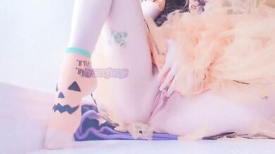 Little Halloween princess gets ruined by her soaked pink pussy