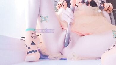 Little Halloween princess gets ruined by her soaked pink pussy