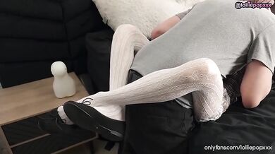 Schoolgirl stockings panties masturbating before class cum