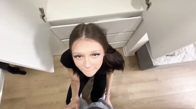 Teen brunette gets fucked hard in closet cumshot on face real sex pov