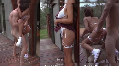 From cute skirt to savage outdoor fuck latina takes huge cock