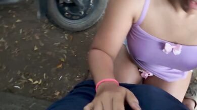 Sex on the street with a super hot Colombian deep throat and outdoor creampie