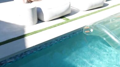 Goth French babe gets her bikini ripped off by hung pool boy POV