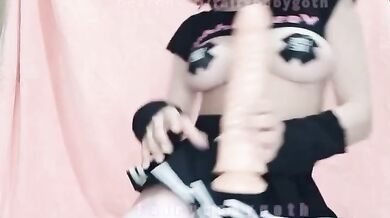FairyBabbyGoth E-Girl 18-25 destroys tight cunt with giant dildo solo fucks