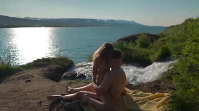Romantic love making waterfall lovers cinematic aesthetic sex outdoors
