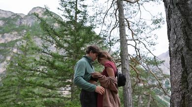 Wild forest passion intense couple making love outdoor romantic cinematic