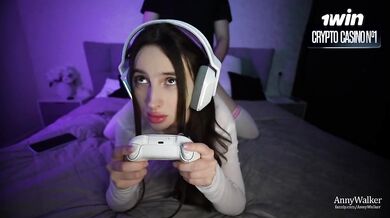 Rough doggy BJ while teen gamer gets throat fucked POV