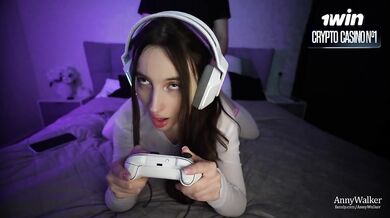 Rough doggy BJ while teen gamer gets throat fucked POV