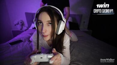 Rough doggy BJ while teen gamer gets throat fucked POV